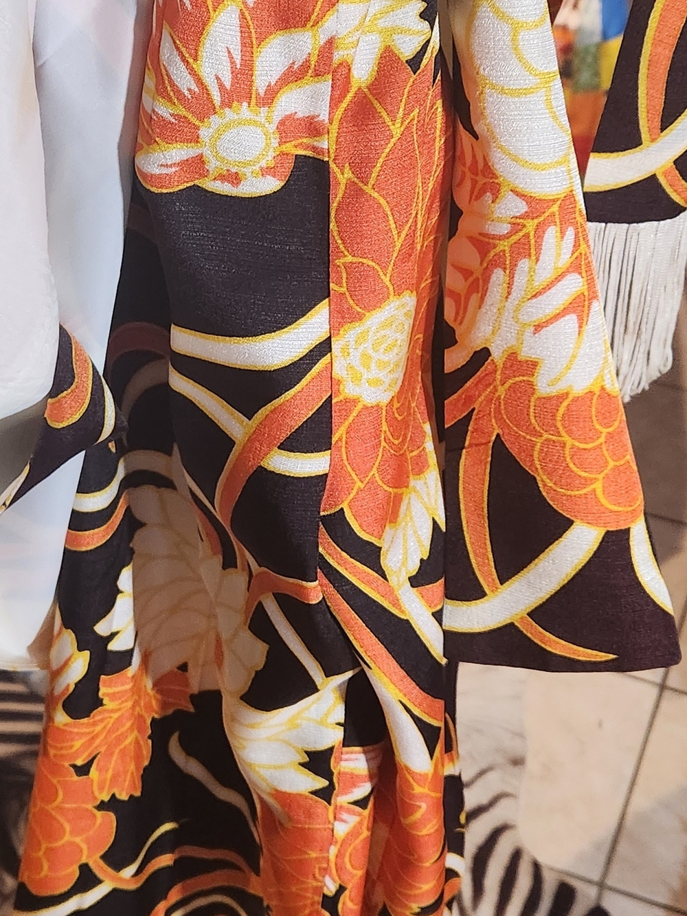 Women's Floral Print Scarf in Orange and Black